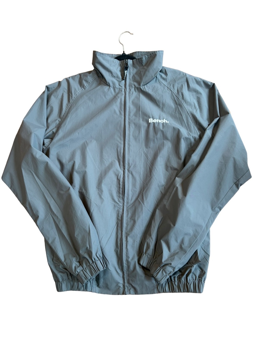 Bench Men’s Grey Logo Windbreaker Jacket M Y2K Streetwear